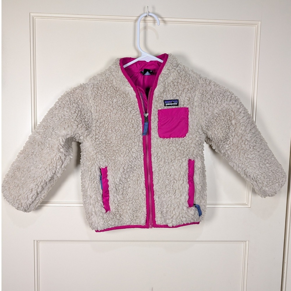 Patagonia Kids Retro-X Fleece Jacket 4T Cream Pink Full Zip Sherpa Coat